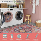 Lahome Bohemian Floral Medallion Area Rug - 3x5 Hot Pink Rug for Girls Room Front Entry Mat, Non-Slip Machine Washable Soft Throw Carpet for Bathroom Apartment Entrance Laundry, Fuchsia/Multi