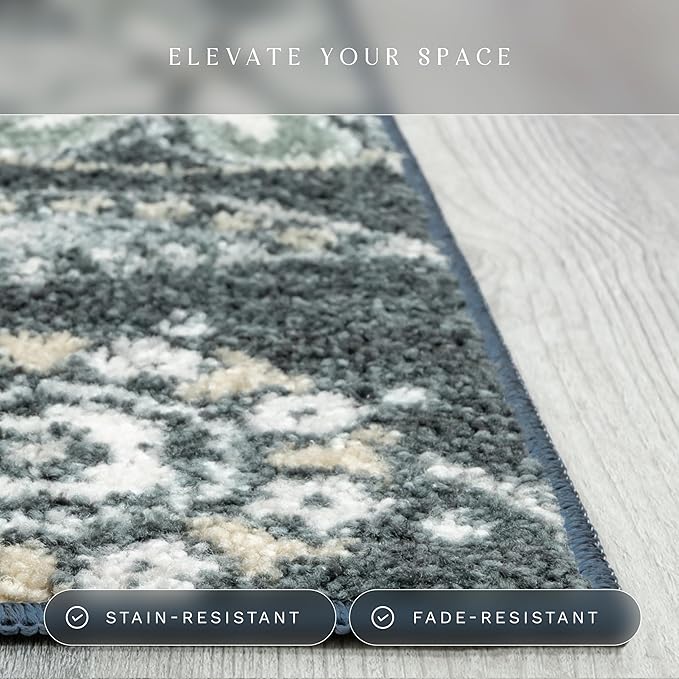 Maples Rugs Reggie Floral Area Rug - Made in USA - Washable, Non Slip, Pet-Friendly Mats for Living Room, Bedroom, and Office, 3'4 x 5, Persian Blue
