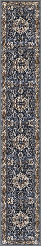 KOZYFLY Runners for Hallways 3x16 Ft Extra Long Washable Kitchen Thin Runner Rug Boho Runner Rug for Entryway Indoor Printed Faux Wool Stair Floor Carpet for Stair Kitchen Hall, Gold/Navy
