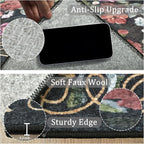 5x8 Machine Washable Area Rug for Living Room, Black Vintage Boho Floral Rug Large Non-Slip Low Pile Soft Faux Wool Carpet, Kids and Pets Friendly for Bedroom Dining Room Farmhouse Home Decor Rug