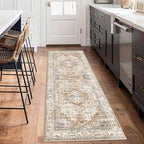 Enkor Runner Rugs for Hallway, 2x6 Washable Soft Non Slip Floor Rugs for Kitchen, Modern Mat for Living Room Bedroom Entryway Beige & Brown