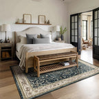 Distressed Vintage 5x7 Area Rugs for Living Room Bedroom Non Slip Washable, Medallion Pattern Printed Low Pile Farmhouse Carpet Rugs for Dining Room/Kitchen/Home Office, Midnight/Multi
