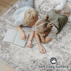Area Rug 9x12 Washable Rug, Vintage Boho Medallion Rugs Non-Slip Soft Low Pile Large Distressed Rug Indoor Retro Carpet for Living Room Bedroom Dining Room Home Office (Grey, 9'x12')