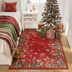 Wonnitar Christmas 5x7 Area Rugs, Red Floral Rugs for Living Room, Non-Slip Soft Bedroom Rug, Washable Low Pile Snowflake Holiday Decor Rugs Carpet for Dining Room Bedside(Christmas Red,5'x7')