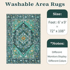 SERISSA Washable Rugs 6x9 Area Rugs, Large Non-Slip Boho Living Room Teal Rug, Ultra Soft Vintage Print Distressed Oriental Tribal Farmhouse Carpet for Dining Room Bedroom Dorm Office Home Decor