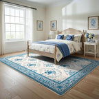 SOULFUL Medium Pile 3x5 Area Rug - Soft Underfoot Small Entryway Rug - Blue Boho Floral - Washable Non-Slip - Perfect for Living Room Bedroom Foot Kids Room Reading Nook