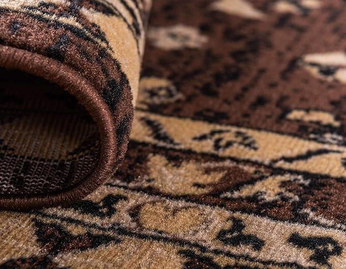 Unique Loom Taftan Collection Border Geometric Tribal Inspired Design Area Rug (9' 0 x 12' 0 Rectangular, Brown/ Tan)