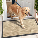 Kitinjoy Front Door Mat Outside Entrance, Sturdy Natural Dirt Trapper, Heavy Duty Rubber Doormat, Low Profile Non-Slip Backing, Easy Clean Floor Mat for Indoor Outdoor Entry, 35X23 Inch, Beige