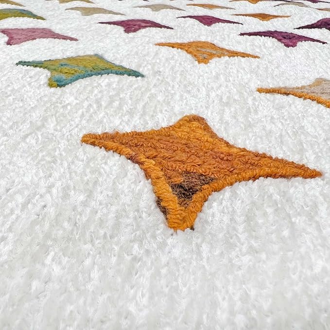 Alfa Rich 7x10 Moroccan White Area Rugs for Living Room Bedroom Decor Washable Cotton Pet Friendly