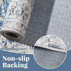 jinchan Fiora Hallway Runner Rug 3x8 Machine Washable Runner Rug Dark Blue Vintage Floral Design Non-Slip Low Pile Ultra-Thin for Kitchen Laundry Room Bedroom Farmhouse (3‘x8', Dark Blue)