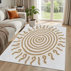 Boho Washable Rugs for Bedroom 6x8, Modern Sun Print Soft Minimalism Area Rug, Non Slip Low Pile Abstract Carpet for Classroom Living Room Decor Dining Room, Beige Yellow