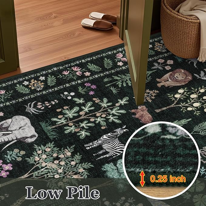 6x9 Area Rugs Living Room Rug: Vintage Washable Rug Floral Soft Carpet Indoor Floor Non-Slip Boho Stain Resistant Large Carpets for Bedroom Kids Nursery Dining Room Farmhouse Home Office Green