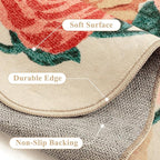 Washable Floral Area Rug 2x3 Beige Small Entryway Carpet Scalloped Flower Non Slip Soft Entrance Door Mat Farmhouse Low Pile Indoor Thin Floor Cover for Bathroom Kitchen Bedroom Laundry Room