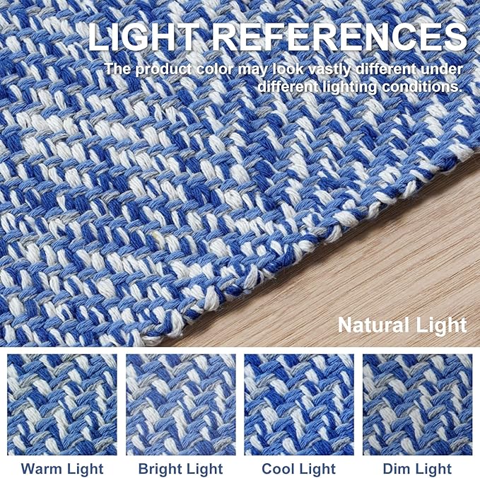 Collive Kitchen Runner Rug, 2' x 4.3' Hand-Woven Reversible Washable Rug, Navy Blue Cotton Modern Farmhouse Bathroom Rug Hallway Carpet for Foyer Bedroom Entry Back Door Decor