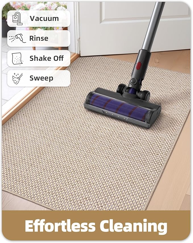 Color&Geometry Ultra-Thin Indoor Door Mat, 27"x59" Low-Profile Non-Slip Entryway Rug with Modern Geometric Texture, Washable Doormat for Entrance, Front Doors, Khaki (Rolled-up NO Creases)