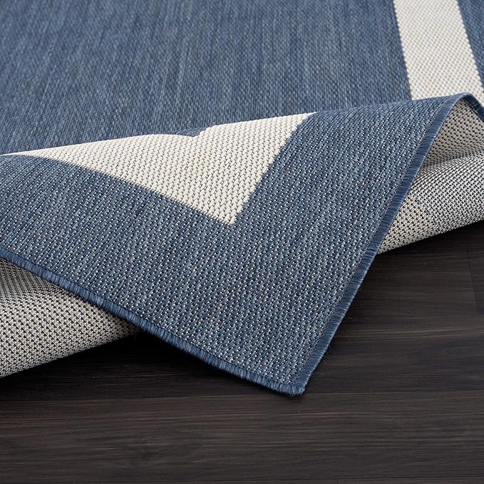 CAMILSON Outdoor Rug 5x7, Modern Outside Rugs for Patios Porches Waterproof Durable Washable Non-Shedding, Easy-to-Clean Indoor Outdoor Area Carpet (5 x 7, Bordered - Blue/White)
