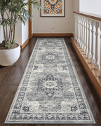 DEXI Hallway Runner Rug 3x10, Distressed Non Slip Runners Carpet, Boho Vintage Soft Thin Indoor Rug, Stain Resistant Washable Entry Mat for Entryway Kitchen Laundry Room Living Room, Blue Grey