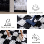 5x7 Area Rugs for Living Room Bedroom, Soft Fluffy Shaggy Bedside Rug, Indoor Floor Carpet for Kids Playroom, Dorms, Nursery Rooms, Home Decor (Black & White 5'x7')