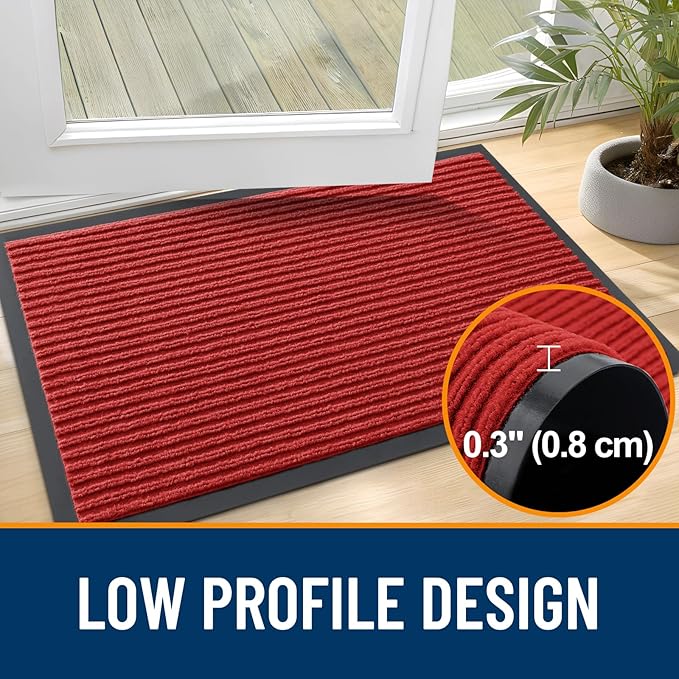 OLANLY Front Door Mat Indoor Outdoor Entrance, Waterproof Heavy Duty Doormat, Fade Resistant, Low Profile, Easy Clean Patio Porch Welcome Floor Mats for Entry, 29.5x17, Red