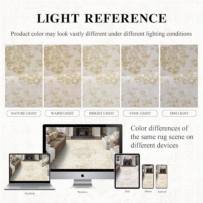 2x6 Hallway Washable Runner Rug Vintage Non-Slip Soft Kitchen Mat Boho Medallion Distressed Farmhouse Carpet Floral Low Pile Indoor Throw Rug for Entryway Bathroom Living Room Bedroom, Beige