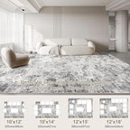 Area Rug Living Room Rugs-Washable Neutral Modern Abstract Soft Thin Large Rug Indoor Floor No Slip Rug Carpet for Bedroom Under Dining Table Home Office Decor-Grey-10'x 13'(Rectangular)