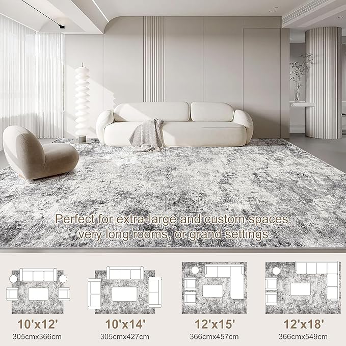 Area Rug Living Room Rugs-Washable Neutral Modern Abstract Soft Thin Large Rug Indoor Floor No Slip Rug Carpet for Bedroom Under Dining Table Home Office Decor-Grey-10'x 13'(Rectangular)