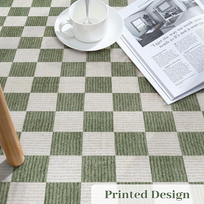 LIVEBOX 4x6 Washable Area Rug Checkered, Non-Slip Small Entryway Rug Green Farmhouse Neutral Classic Geometric Boys Rug for Bedroom Living Room Low-Pile Carpet for Indoor Kitchen(Sage Green 4'x6')
