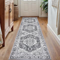 KOZYFLY Runners for Hallways 2x7 Ft Washable Kitchen Runner Rug Boho Runner Rug for Entryway Indoor Printed Faux Wool Floor Carpet Runner for Bedroom Kitchen Hall, Grey