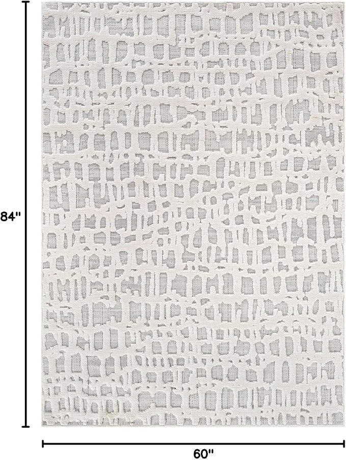 Beverly Rug Micro Loop Area Rug Gray/White 5x7 Abstract Modern Luxury Irregular Grid Durable Soft Indoor Rugs for Living Dining Room Office Stain Resistant Non Shedding Casual Indoor Carpet 5 x 7