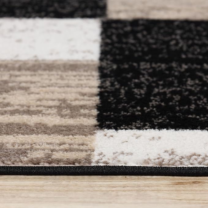 Superior Indoor Area Rug, Jute Backed, Modern Geometric Patchwork Floor Decor for Bedroom, Office, Living Room, Entryway, Kitchen, Hardwood Floors, Rockwood Collection, 6' x 9', Ivory-Beige