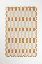Hand-Tufted Wool Rug with Scalloped Edges, Light Blue Plaid Pattern, Cozy Soft Area Rug for Living Room, Bedroom, and Nursery, Handmade Modern Accent Rug (Neutral, 5X8 FEET)