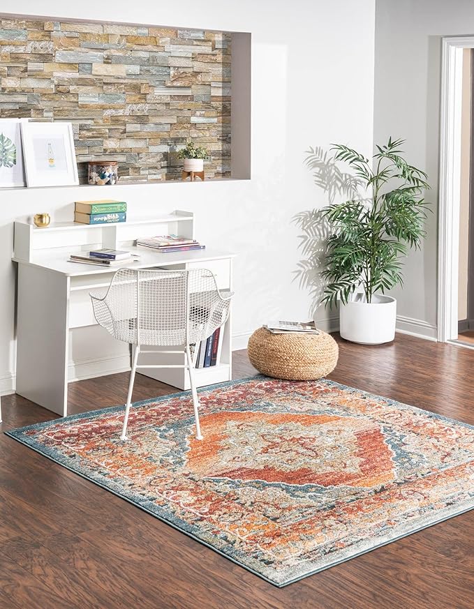 Unique Loom Isabella Collection Area Rug - Rossellini (4' 1" Square, Rust Red/ Beige)