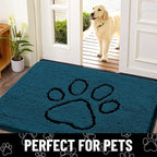 Smiry Dog Door Mat for Muddy Paws, Absorbent Dirt Trapper Non Slip Quick Dry Washable Chenille Mat for Mud Dogs, Entry Rug for Indoor and Outdoor (30x20 Inches, Atlantic Blue and Black)