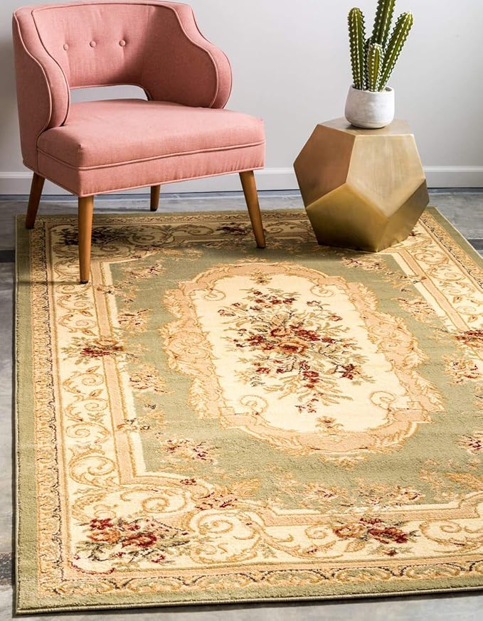 Unique Loom Versailles Collection Traditional Classic Floral Motif Area Rug (6' 0 x 9' 0 Rectangular, Green/ Ivory)