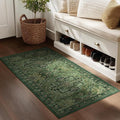 Dark Green 2x4 Entryway Small Rug, Retro Distressed Medallion Door Mat Indoor Entrance Entry Way, Washable Non Slip Low Pile Thin Runner Rug for Kitchen Floor Sink Area Bathroom