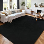 AROGAN Modern Shag Area Rug for Bedroom, 4x6 Feet Washable for Living Room, Indoor Floor Carpet, Plush Memory Foam Bedside for Kids Girls Teens Room, Low Pile Decor, Black