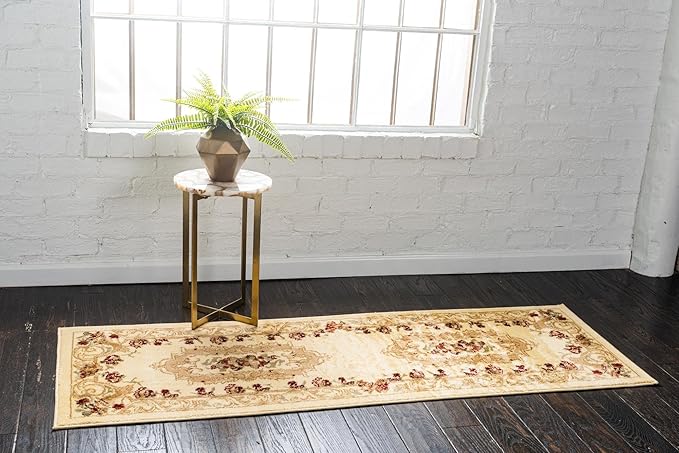 Rugs.com Chateau Collection Rug – 3' x 16' 5 Runner Cream Medium Rug Perfect for Hallways, Entryways