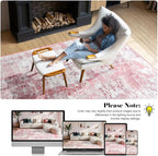 Washable Abstract Rug, 3x5 Modern Area Rugs with Non-Slip Rubber Backed for Bedroom, Thin but Soft Contemporary Carpet Kitchen Living Room Decor, Pink