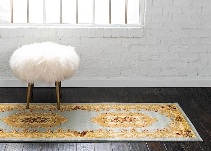 Rugs.com Chateau Collection Rug – 2' x 7' Runner Light Blue Medium Rug Perfect for Hallways, Entryways