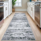 Modern Abstract Runner Rug 2.6x8, Black Grey White Washable Kitchen Runner Non-Slip Soft Hallway Rug Runner Thin Print Faux Wool Carpet for Entryway Bedroom Laundry Room Indoor Home Decor