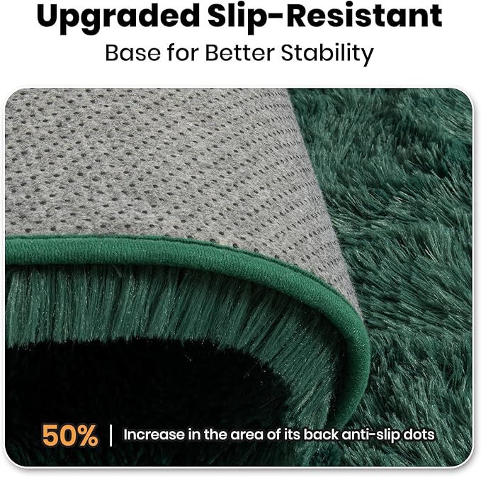 Zentavio Dark Green Area Rugs for Living Room Emerald Green Rugs for Bedroom 8x10 Fluffy Fake Grass Large Carpet for Kids Room Playroom Furry Shag Aesthetic Soft High Pile Washable Home Decor