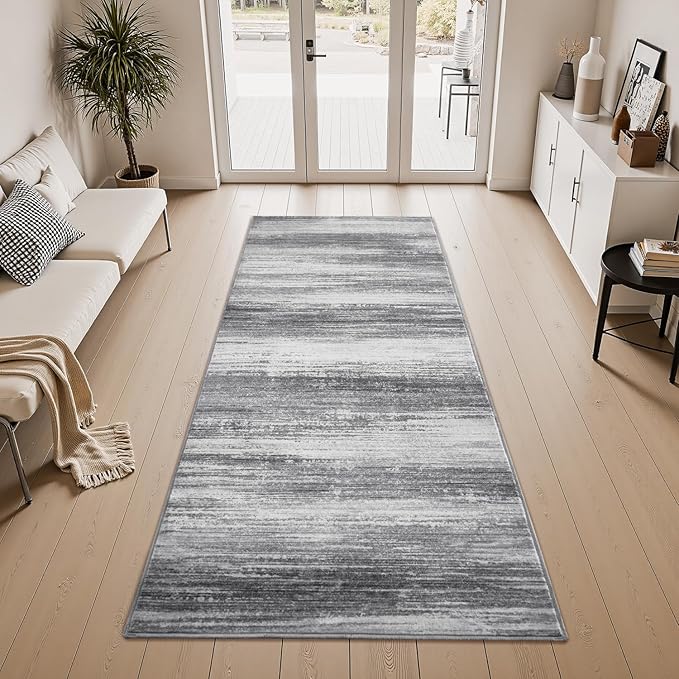 PADOOR Modern Abstract Runner Rug - 2x5 Washable Hallway Rugs, Ultra Soft Non-Slip Low Pile Floor Rugs for Hallway Entryway Kitchen Bedroom Bedside Laundry Room Black