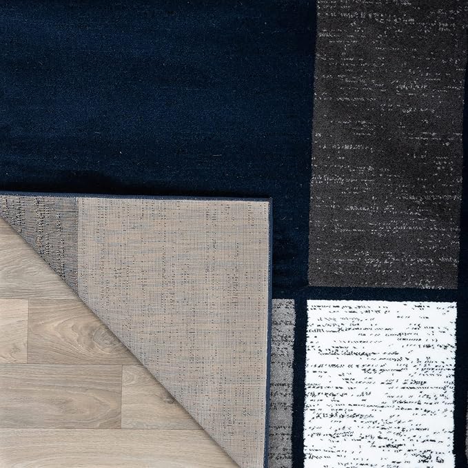 Rugshop Modern Geometric Boxes Navy Area Rug, Fade-Resistant Carpet for Large Living Room, Bedroom, or Open Space, 10' x 14'