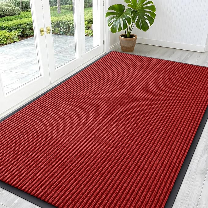 OLANLY Front Door Mat Indoor Outdoor Entrance, Waterproof Heavy Duty Doormat, Fade Resistant, Low Profile, Easy Clean Patio Porch Welcome Floor Mats for Entry, 59x30, Red