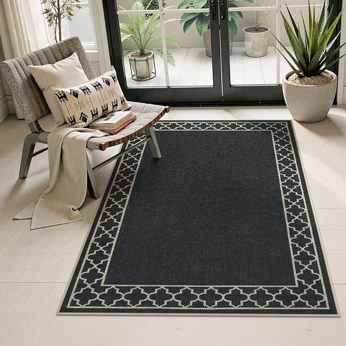 OJIA Easy Jute Front Door Mats Black Outdoor Rug 3x5, Washable Entryway Rug Indoor Doormat Bordered Indoor Outdoor Rugs Non-Slip Entry Rugs Farmhouse Area Rug for Porch Kitchen Living Room