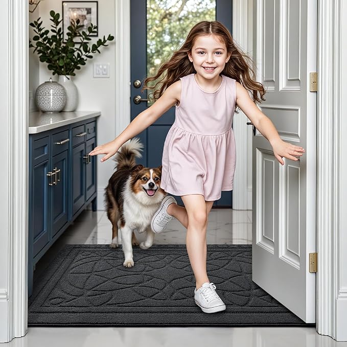 LUMI Door Mat Indoor Entrance 24"x36", Front Welcome Mat with Non-Slip Rubber Backing, Low Profile Dirt Trapper Inside Doormat for Entrance, Garage, Patio, Grey