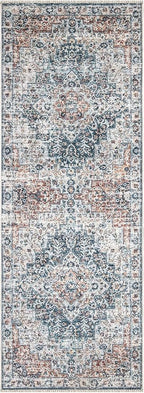 Bloom Rugs Caria Washable Non-Slip 10 ft Runner - Terracotta/Teal Traditional Runner for Entryway, Hallway, Bathroom, and Kitchen - Exact Size: 2'6" x 10'