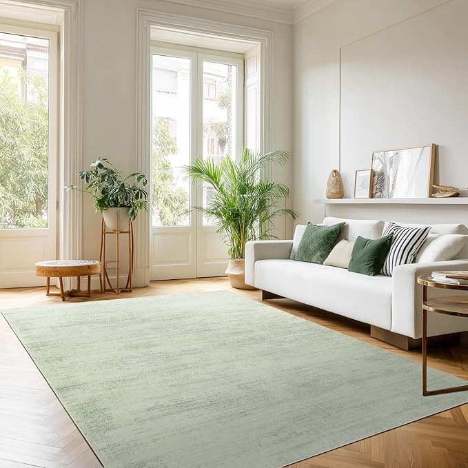 Sage Green Rug for Bedroom,Boho Abstract Washable Cottage Core 8x10 Area Rugs for Living Room