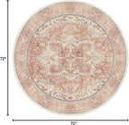 RUGGABLE Washable Area Rug – Kamran Rose Pink 6 ft Round, Stain-Resistant, Non-Slip – Medium Machine Washable Rugs for Living Room, Bedroom, Hallway, Entryway & Office–with Standard Pad