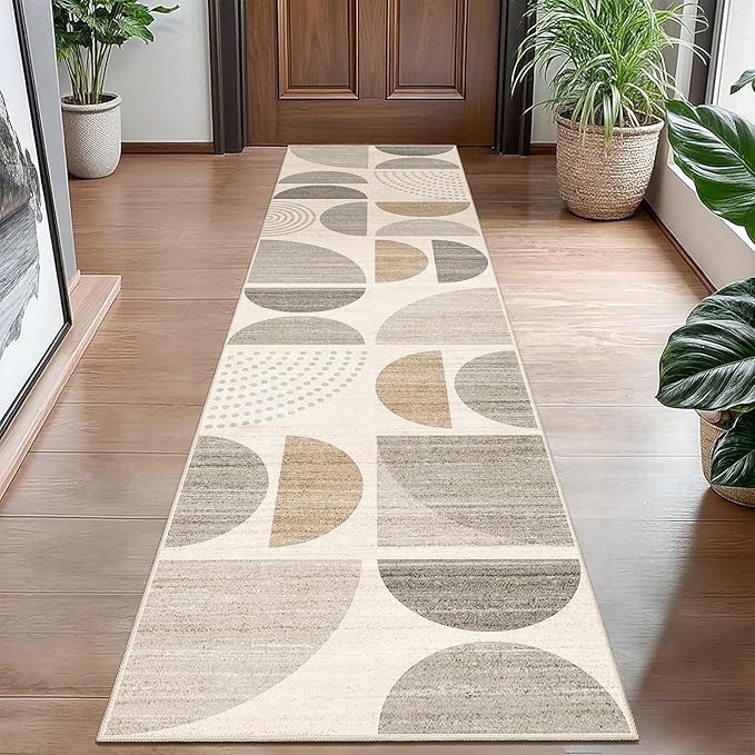 MUJOO Boho Runner Rug Washable,2x8 Area Rugs for Hallways Kitchen Bedroom Entryway Bathroom,Non Slip Carpet Long Mat Indoor,Soft Modern Abstract Bohemian Neutral Beige